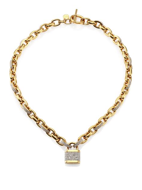 michael kors gold big chain with lock necklace|Michael Kors necklace sale.